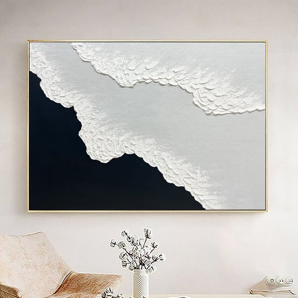 Large Original Black and white abstract Art Black white Minimalist Painting Blac